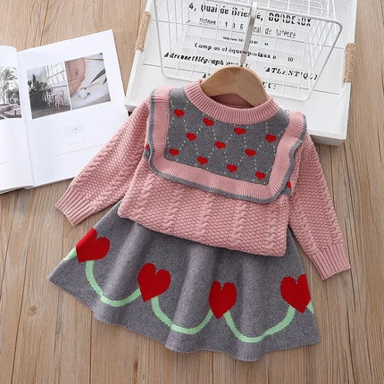 Fall toddler girl sweaters  2022 new warm knitted shirt suit skirt Korean fashion autumn winter clothes children's two piece set