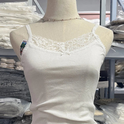 Sweet Solid Lace Trim Y2k Crop Top Casual White Ribbed Cotton Sleeveless Summer Camis Women Vintage Cute Slim Tank Tops 2023