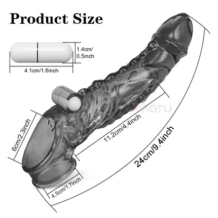 Bullet Vibrator Ring Clear Cock Ring Extender Reusable Penis Sleeve Ultra-Soft Enlarger for Couples Vibrating Dildo Sex Toys Men