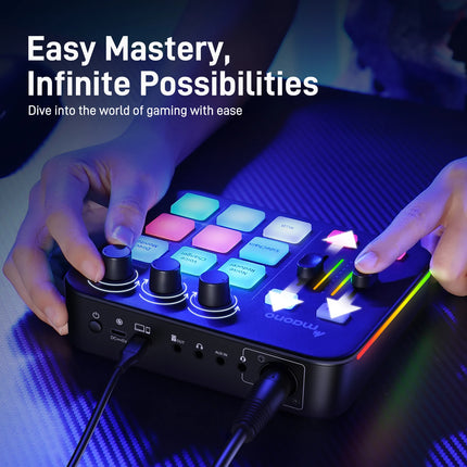 MAONO G1 NEO Gaming Audio Mixer Custom Sound Effects RGB Streaming with XLR Microphone Audio Interface for Game Voice Podcast
