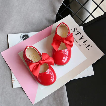 Toddlers Girls Shoes Children's Flats PU Patent Leather Kids Dress Shoes Soft Cute Princess Sweet With Butterfly-knot Bowtie New