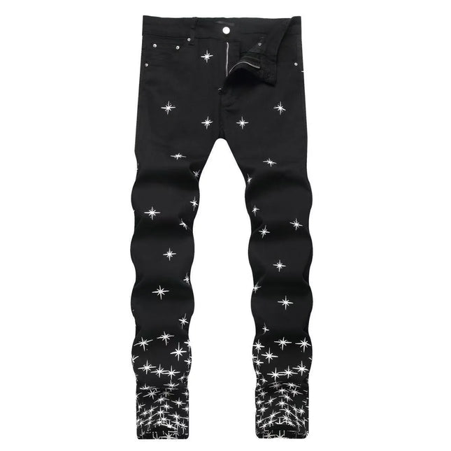 Autumn and Winter Fashion Trend Print Retro Straight Tube Elastic Men's Denim Pants Casual Sports Comfortable High-Quality Jeans