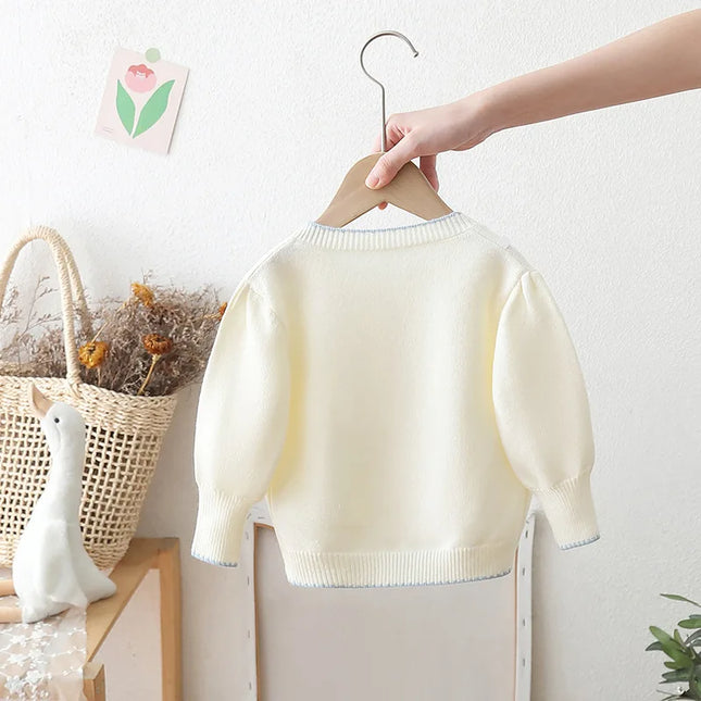 Girls Sweet Cute Embroidery Butterfly Long Sleeve Soft Warm Knitting Cardigan Kids Children Sweaters Three Colors