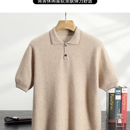 100% Goat Cashmere T-shirt Men's POLO Collar Short Sleeve Pullover 2025 Spring/Autumn New Fashion Knit Business Casual Tank Tops
