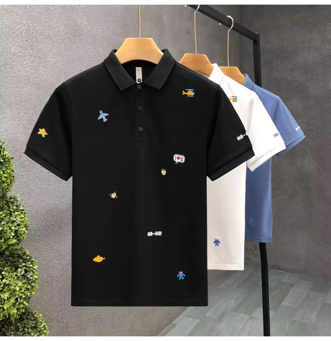 American Style Loose Short Sleeve Polo Shirt Casual Turn-down Collar Top for Men Summer New Arrival Comfortable Breathable Tee