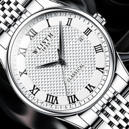 WLISTH Luxury Stainless Steel Watches for Man Waterproof Luminous Quartz Watches Roman Scale Wristwatch Date Week Men Watch