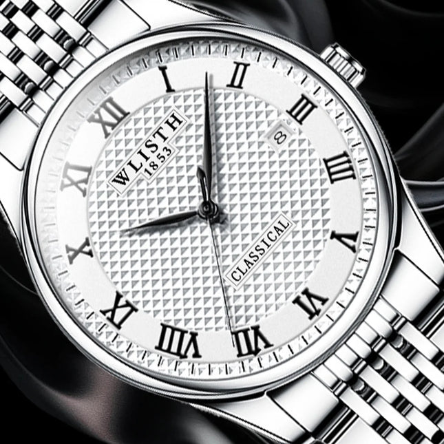 WLISTH Luxury Stainless Steel Watches for Man Waterproof Luminous Quartz Watches Roman Scale Wristwatch Date Week Men Watch
