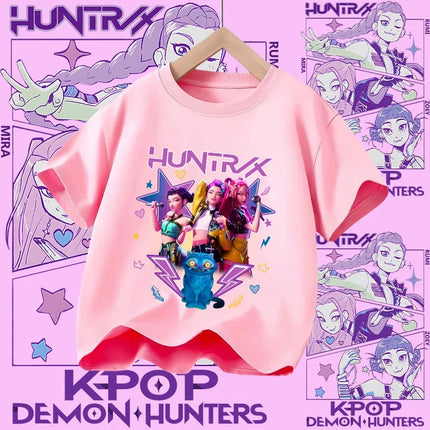 2026 New Huntrix Girls' Shirt Rumi Zoey Mira Graphic Print T-Shirt for Teens and Toddlers Spring/Summer Demon Hunter T-Shirt