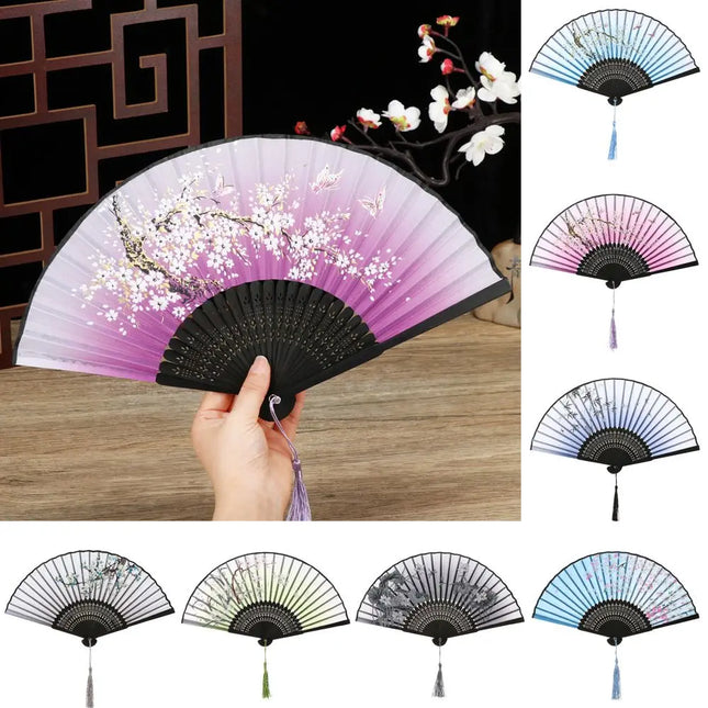 Retro Flower Pattern Home Decoration Elegant Bamboo Folding Fan Chinese Style Painting Handheld Fan Dance Performance Props