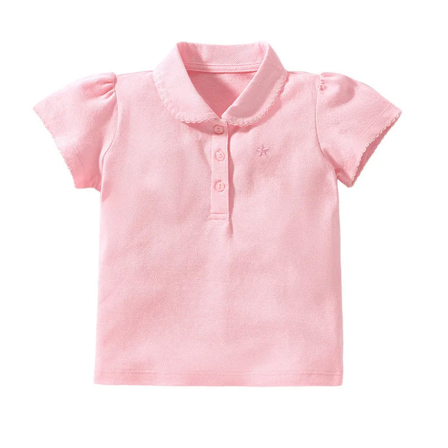 Little maven Girls Polo Shirts New Summer Girls Shorts Sleeve Shirts Solid Pink Colors Children's t-shirts for Girls Clothes
