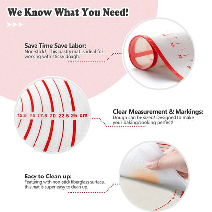 LMETJMA Silicone Pastry Mat Extra Thick Non Stick Baking Mat with Measurement Kitchen Fondant Dough Rolling Mat KC0455