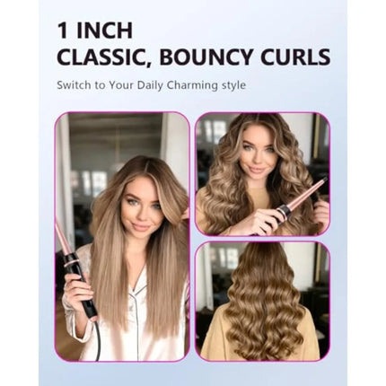 5 in 1 Curling Iron, Curling Wand Set with Thermal Brush Flat Iron Hair Straightener Interchangeable Ceramic Barrels 0.35"-1.25