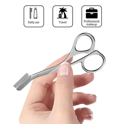New 2pcs/set Safe Stainless Steel Eyebrow Trimme  Eyebrow Scissors With Comb Hair Removal Shaver Cutter Durable Makeup Tool