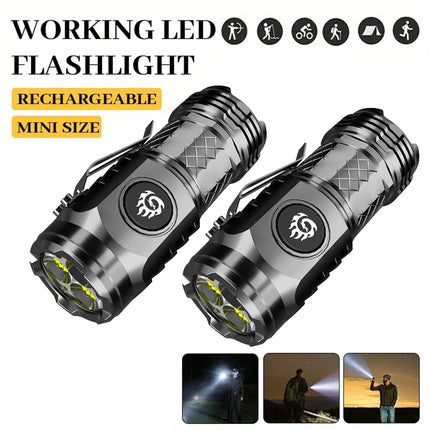 High Strong Power LED Flashlight Built-in Battery Type-C Rechargeable with Pen Clip Torch Outdoor Camping Emergency Lantern