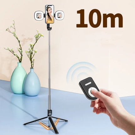 4 in 1 Phone Mount 1.7m Extendable live Tripod Selfie Stick Support LED Ring Dual Light Mirror Stand for iPhone 15 14 11 Android