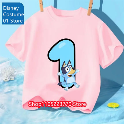 Kids Bluey Printed T-Shirt Autumn Winter Cartoon Short Sleeve Playwear Tee Comfortable Top for Boys Girls