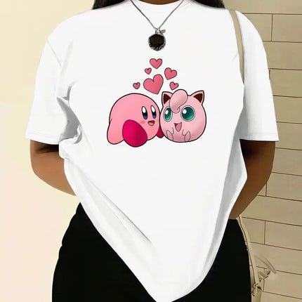 Pokemon Anime Jigglypuff Purple Bow and Knife Printed T-shirt Men's and Women's T-shirt T-shirt 2026 Summer Tee Casual Y2K Tops