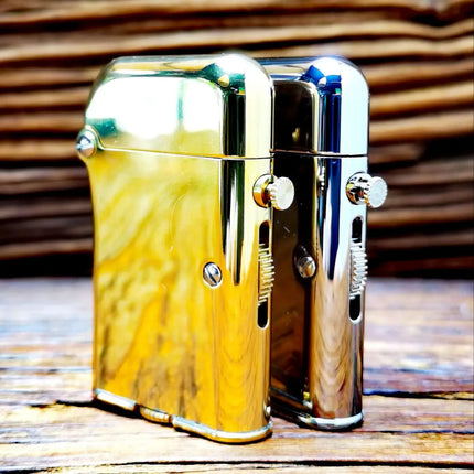 Vintage Fuel Oil Lighter Brass Chrome Plating Golden Cigarette Pipe Collection Briquet Mechanical Lifting Isqueiro