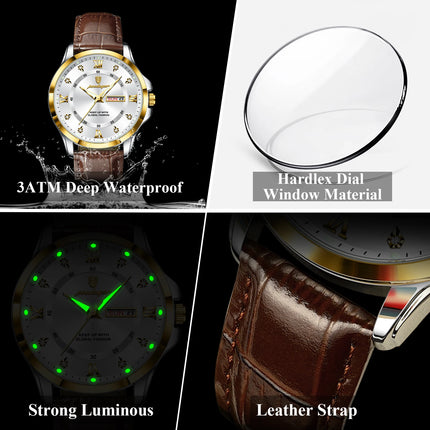 POEDAGAR Original Luxury Male Wristwatch Waterproof Luminous Date Week Men Watch High Quality Leather Quartz Men's Watches Reloj