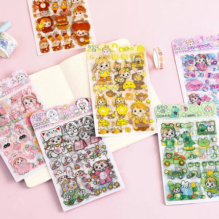 Kawai 4Pcs Pink PET Decorative  Stickers Pack Scrapbooking Stationery School Supplies Korean Stickers