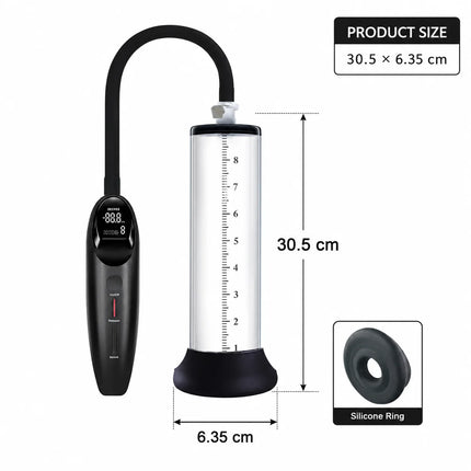 Electric Male Vacuum Pump with Clear Measuring Cylinder Digital Display Black Hose and Man Masturbation Trainer Sex Toy