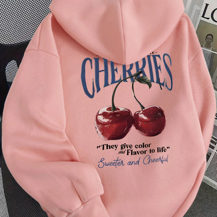 Hoodie Women's Cherry Print Hooded Sweatshirt Oversized Casual Pullover with Cherry Graphic Hoodies Hip Hop