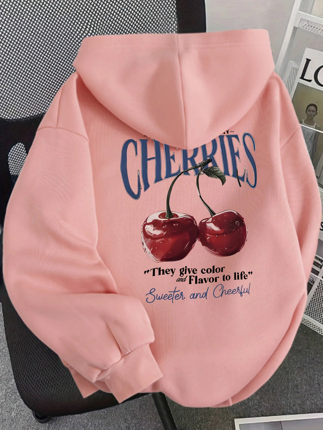 Hoodie Women's Cherry Print Hooded Sweatshirt Oversized Casual Pullover with Cherry Graphic Hoodies Hip Hop
