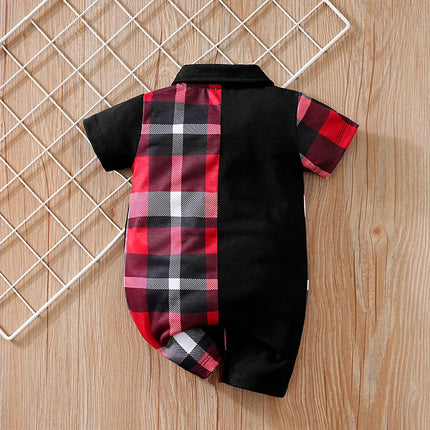 Newborn Clothes Patchwork Plaid Polo Shirt Comfortable And Soft For Boys And Girls Summer Short Sleeved Baby Jumpsuit