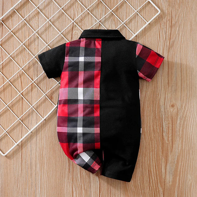 Newborn Clothes Patchwork Plaid Polo Shirt Comfortable And Soft For Boys And Girls Summer Short Sleeved Baby Jumpsuit
