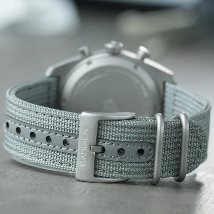 CADISEN Titanium TI-7 MULTISYNC New Moon Mens Watches Canvas Chronograph VK63 Men Gift AR Sapphire Luxury Quartz Watch For Man