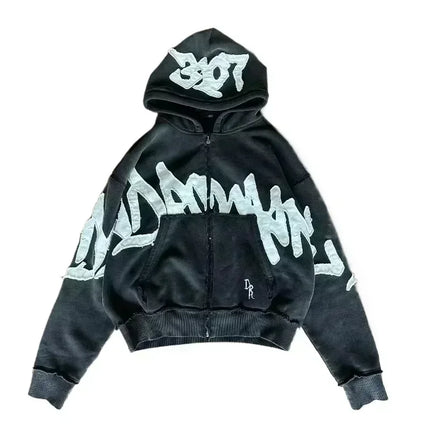 American Y2K New Hip Hop Trend Zipper Hoodie Women Street Casual Loose Joker Vintage Sweatshirt Unisex Fleece Padded Warm Hoodie