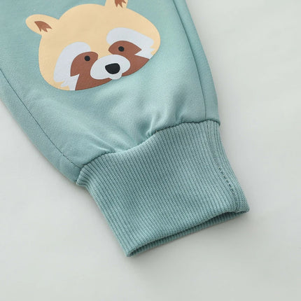 2PCS Infant and toddler spring and autumn small raccoon long-sleeved outdoor set with hat included