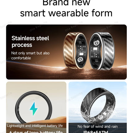 New Smart Ring Message Reminder, Call Alert Heart Rate Blood Oxygen Sleep Monitor Pedometer 5 ATM Waterproof Smartring Men Women