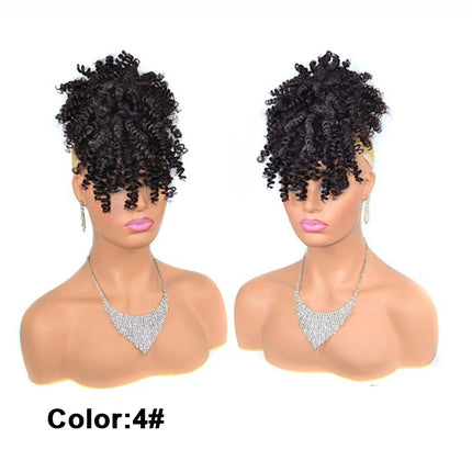African American Synthetic Afro Puff Drawstring Ponytail Extension with Bangs Heat Resistant Soft Natural Look for Women Daily