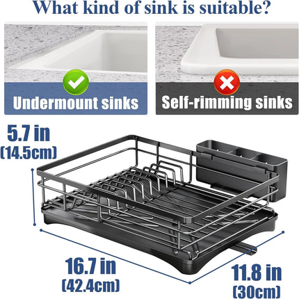 Large Rustproof Dish Drying Rack with Drainboard and Utensil Holder for Kitchen Counter Sink