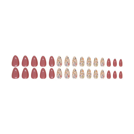 Fresh Flower 24 Pcs Press on Nails Pink Nail polish Glossy Artificial Finger Manicure Reusable False Nails for Women