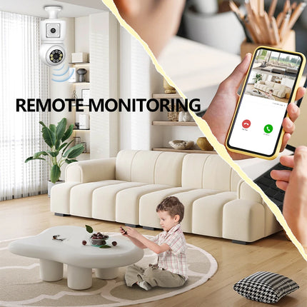4MP wireless Wifi E27 bulb dual-lens camera safety protection CCTV baby monitor PTZ automatic tracking bidirectional audio ICSEE