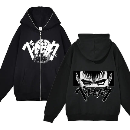 European and American fashion zippered sweatshirt Full Zip Up Hoodies Anime women's hoodie unisex hip-hop street outfit Guts Gra