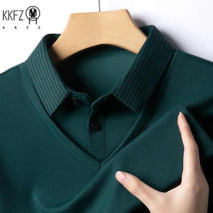 Men's Casual Fashion Long Sleeve Solid Color Polo Shirt 2025 Business Versatile Top All Season Fake Two-Piece