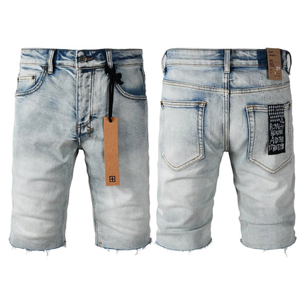 Latest Style Men's Grey Vintage Washed Denim Shorts Distressed Ripped Stitch Detail Slim Fit Casual Shorts Streetwear Bottoms