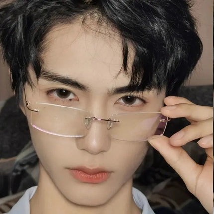KLASSNUM Women Men Rimless Myopia Glasses Anti-blue Light Metal Frame Spectacles Diopter Minus 0-1.0-1.5-2.0-2.5-3.0-3.5-4.0-6.0