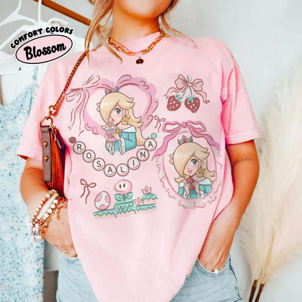 Anime Super Mario Shirt Coquette Bow Princess Rosalina T-shirt 2026 Summer New Men's Women Y2K Hip-hop Cotton Oversized T-shirt