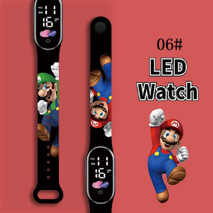 Kids Digital Watch Cartoon Silicone Strap Wristwatch for Boys Girls Children Mario Waterproof LED Sport Watch Gift