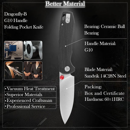 TRIVISA Folding Knife for Men, 3.74" G10 Handle, Compact Outdoor Knife for Camping Hunting Hiking, with Gift Box, Dragonfly-B