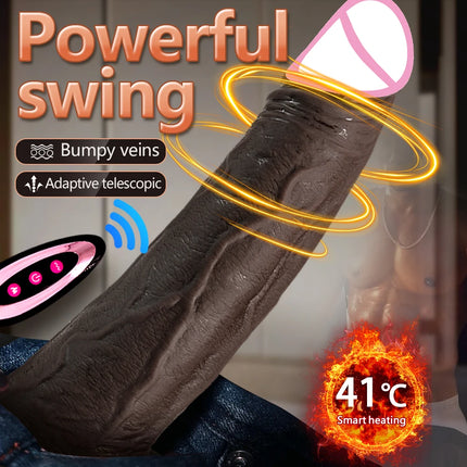 Big Black Silicone Dildo Vibrator Heating Thrusting Swing Realistic Telescopic Penis Sex Toy for Women 18+