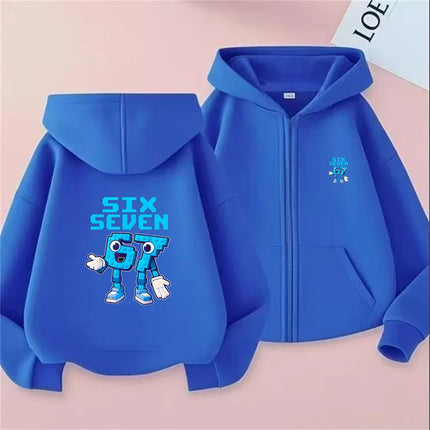 Zipper 67 Six Seven Funny Cartoon Children's Hoodie Boys Girl Hooded Pullover Streetwear Casual Sportswear Sweatshirt