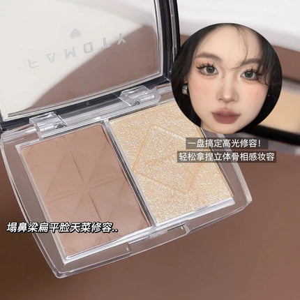 FAMOTY dual-color blush, Highlighter and contouring All-in-one plate, Shadow Brightening blush plate, multiple uses in one plate
