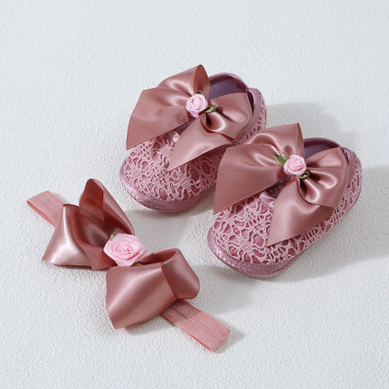 0-12months Infant Girls Princess Shoes Floral Bow Decor Lace  Non-slip Shoes  for baby girls