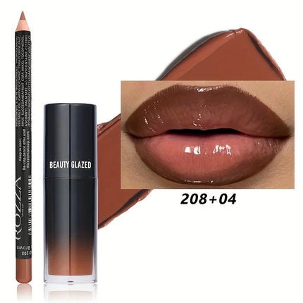2pcs/Set Smooth Lip Liner+Lip Oil Set Lip Combo Waterproof Lip Liner  Makeup, Long-Lasting Moisturizing Lip Makeup Lip Plump