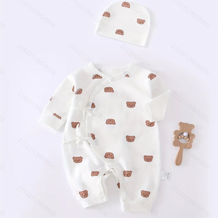 All Seasons Cute Infant Newborn Baby Romper Baby Boy Girl Cartoon Bear Cotton Jumpsuit with Hat